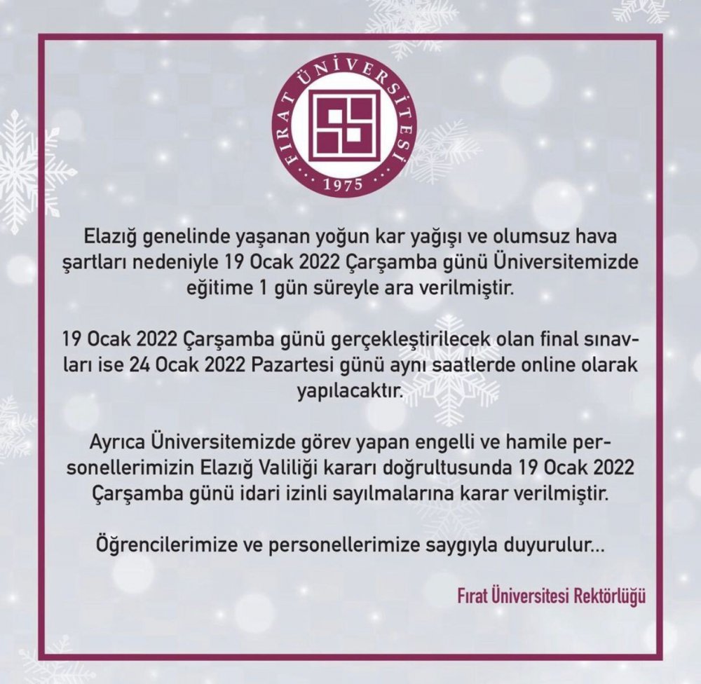 Üniversite'de kar tatili