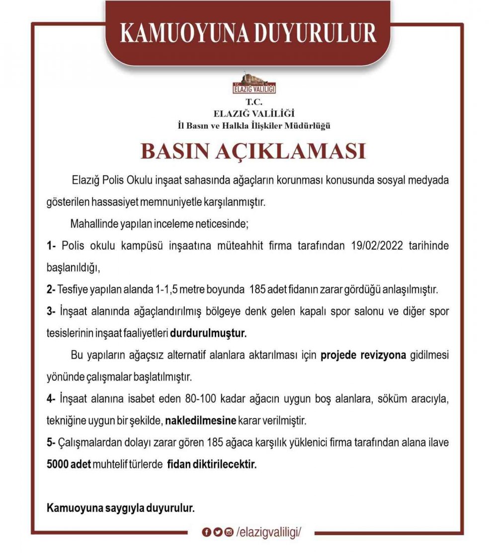 Valilik zarar gören ağaçlar için kayıtsız kalmadı, inşaat çalışmaları durduruldu