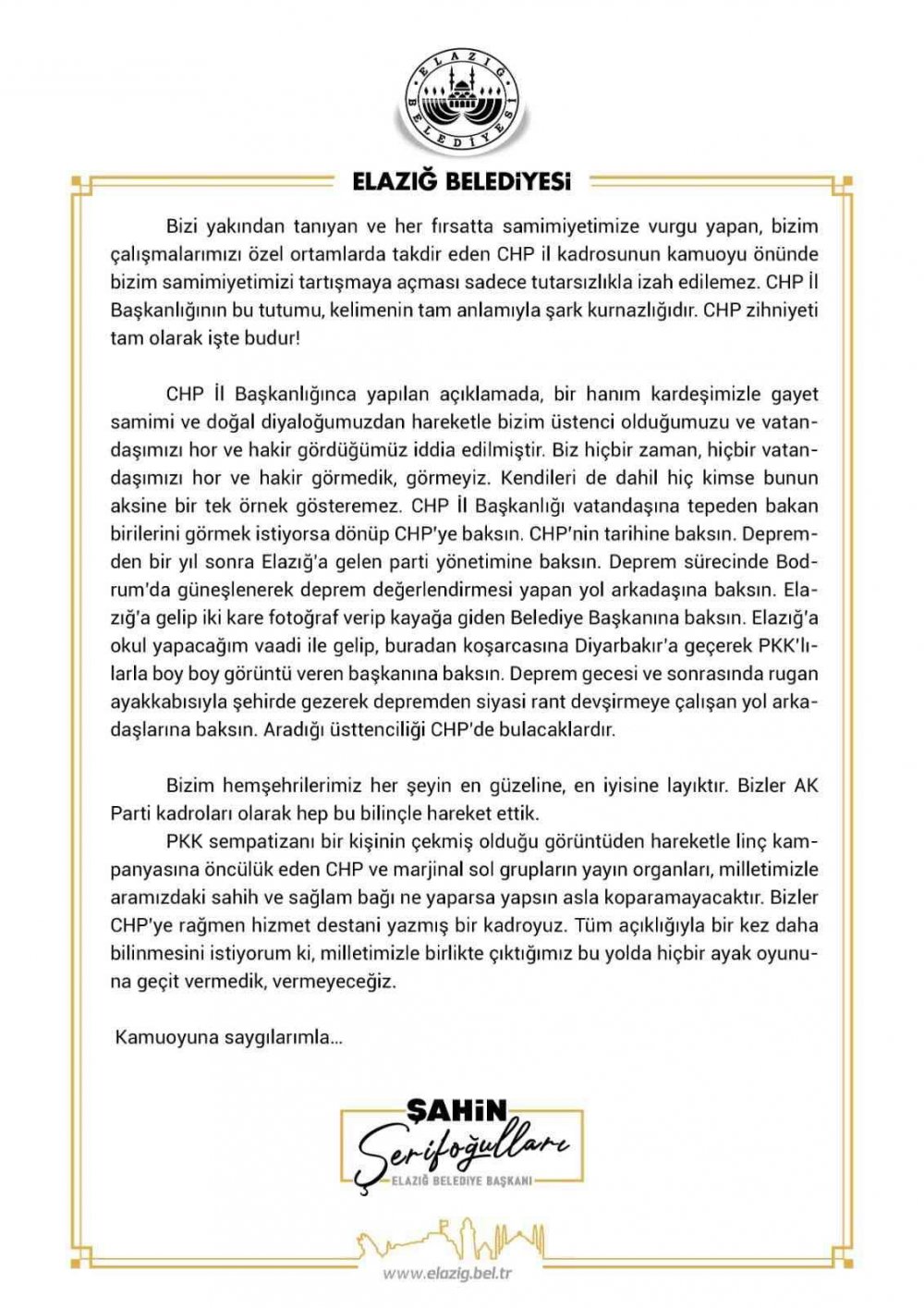 Başkan Şerifoğulları: “CHP İl Başkanlığı vatandaşına tepeden bakan birilerini görmek istiyorsa dönüp CHP’ye baksın”
